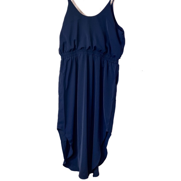 ANNA KACI Navy Drawstring Midi/Maxi Spaghetti Strap Dress w Side Slits Size XL - Picture 3 of 9